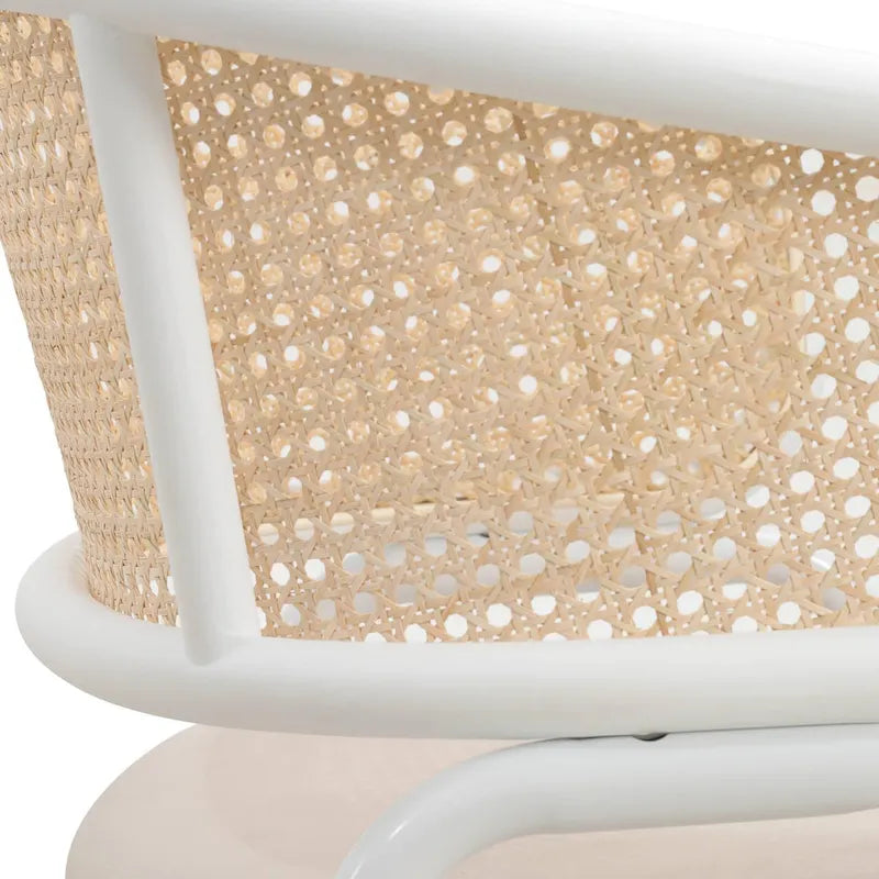 Ervilla Modern Stylish Side Chair with Rattan Back and White Steel Legs for Dining Room & Kitchen, Set of 2