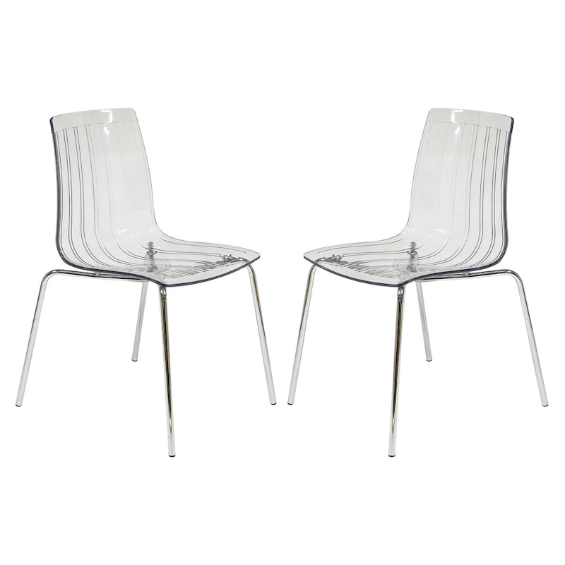 Ralph Acrylic Plastic Dining Chair (Set of 2) Chrome Metal Legs Modern Transparent Accent Side Chair for Dining Room & Kitchen