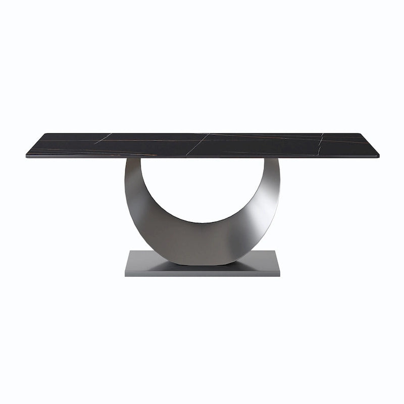 79 Marble Dining Table for 10, Modern Rectangle Kitchen Table with U Shape Pedestal Base
