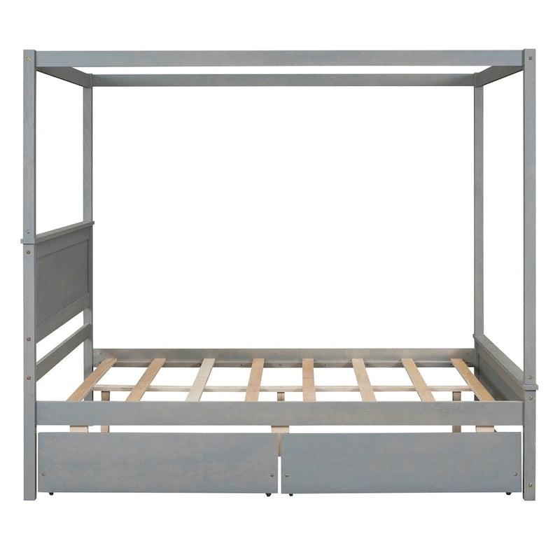 Full Size Wood Canopy Bed with two Drawers