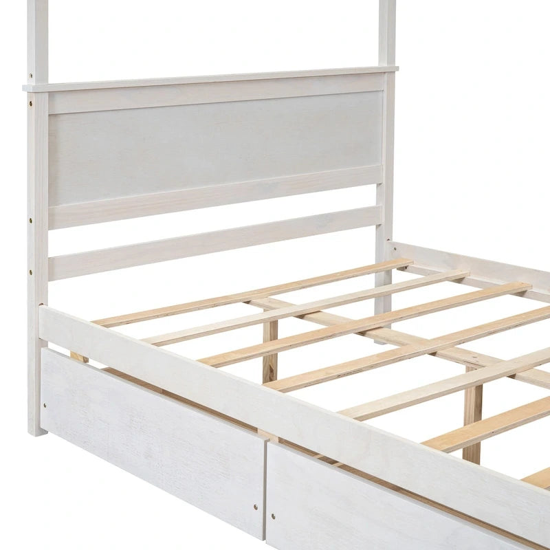 Full Size Wood Canopy Bed with two Drawers