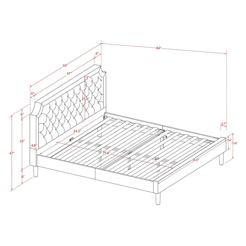 Bed Contains Brown Textured Upholstered Headboard, Footboard and Wood Rails, Slats - Wooden 9 Legs - Black Finish(Size Options)