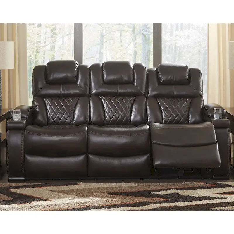Warnerton Chocolate Brown Faux Leather Power Reclining Sofa - 84 W x 38 D x 44 H