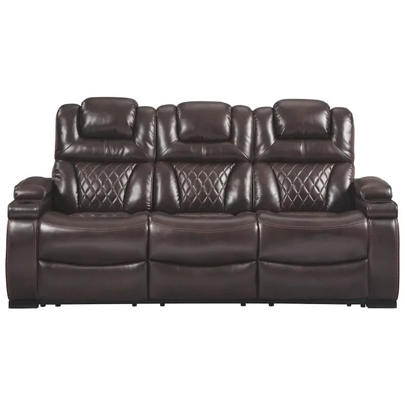 Warnerton Chocolate Brown Faux Leather Power Reclining Sofa - 84 W x 38 D x 44 H