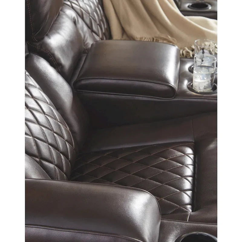 Warnerton Chocolate Brown Faux Leather Power Reclining Sofa - 84 W x 38 D x 44 H