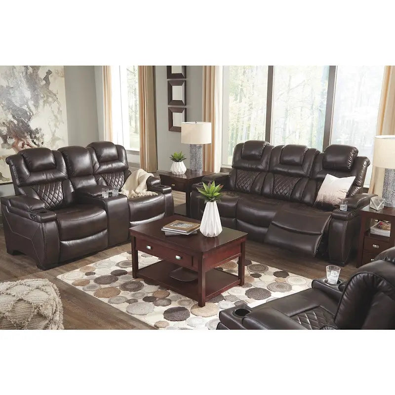 Warnerton Chocolate Brown Faux Leather Power Reclining Sofa - 84 W x 38 D x 44 H