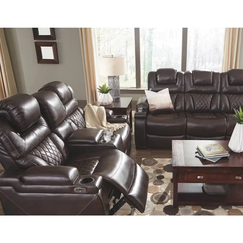 Warnerton Chocolate Brown Faux Leather Power Reclining Sofa - 84 W x 38 D x 44 H