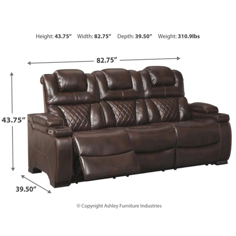 Warnerton Chocolate Brown Faux Leather Power Reclining Sofa - 84 W x 38 D x 44 H