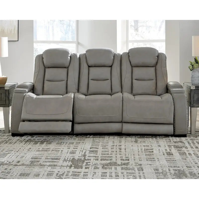 Signature Design by Ashley Man-Den Leather Power Adjustable Dual Reclining Sofa - 85 W x 40 D x 43 H