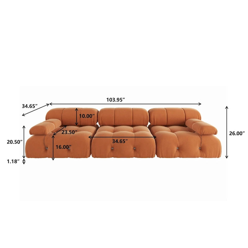 Velvet 3-seater Reversible Modular Sofa