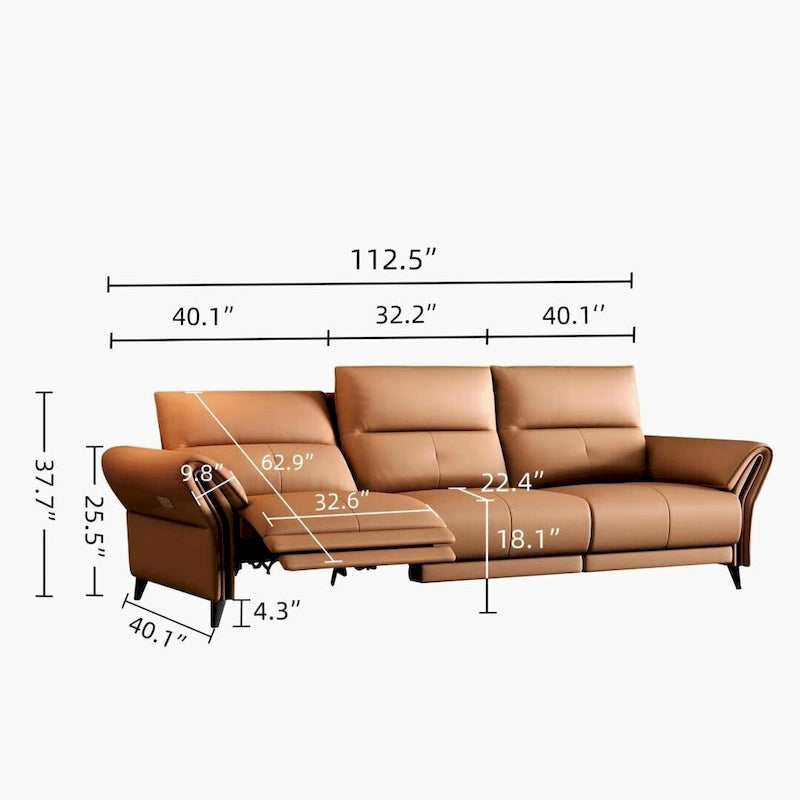 112.5 Vegan Leather Power Reclining Sofa with USB Charging Port