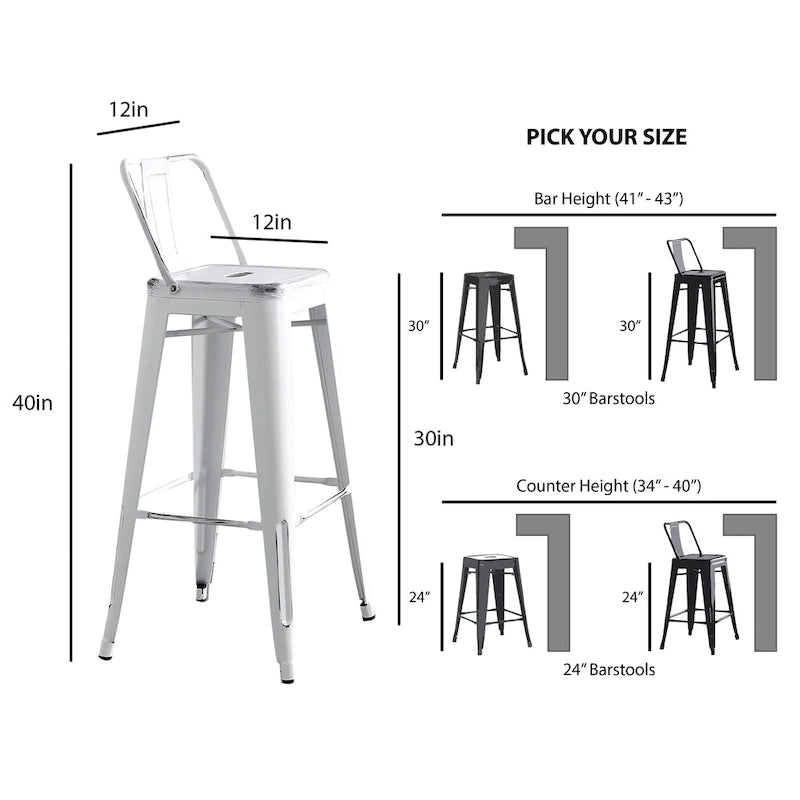AC Pacific 30 Inch Metal Barstool Set of 2