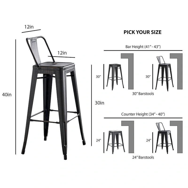 AC Pacific 30 Inch Metal Barstool Set of 2