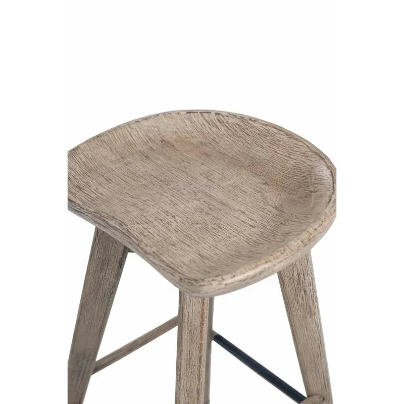 Bali Backless Wood Swivel Indoor Barstool - N/A