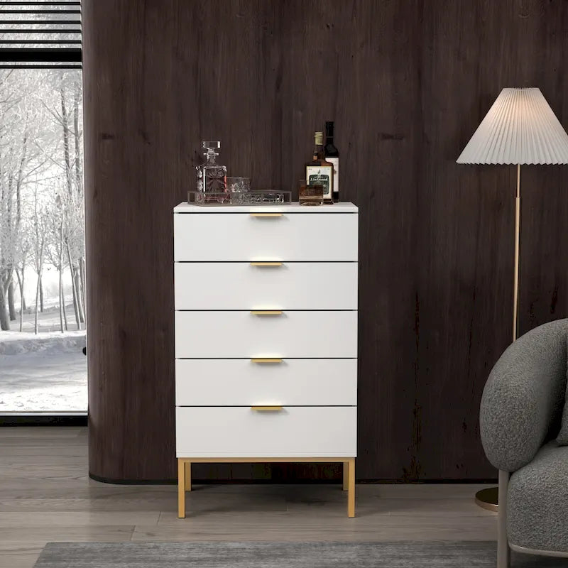5 Drawer Dresser Chest End Table Storage Cabinet 23.6 W White/Back