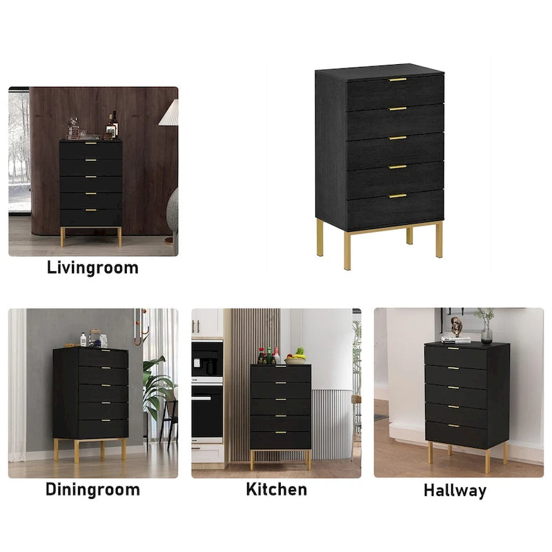 5 Drawer Dresser Chest End Table Storage Cabinet 23.6 W White/Back