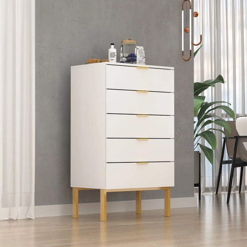 5 Drawer Dresser Chest End Table Storage Cabinet 23.6 W White/Back
