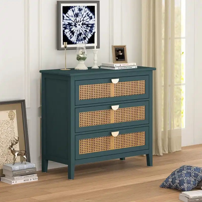 Natural Rattan Storage Cabinet 3 Drawer Chest