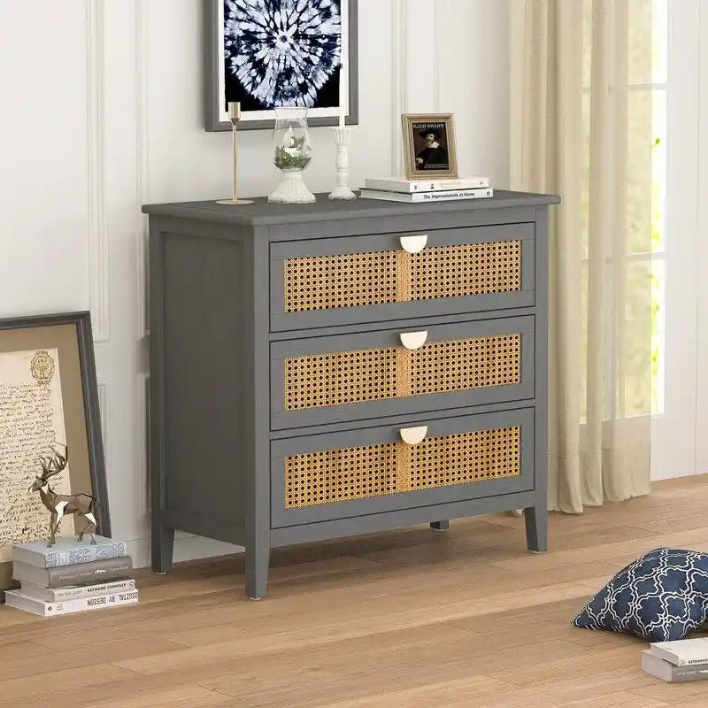 Natural Rattan Storage Cabinet 3 Drawer Chest