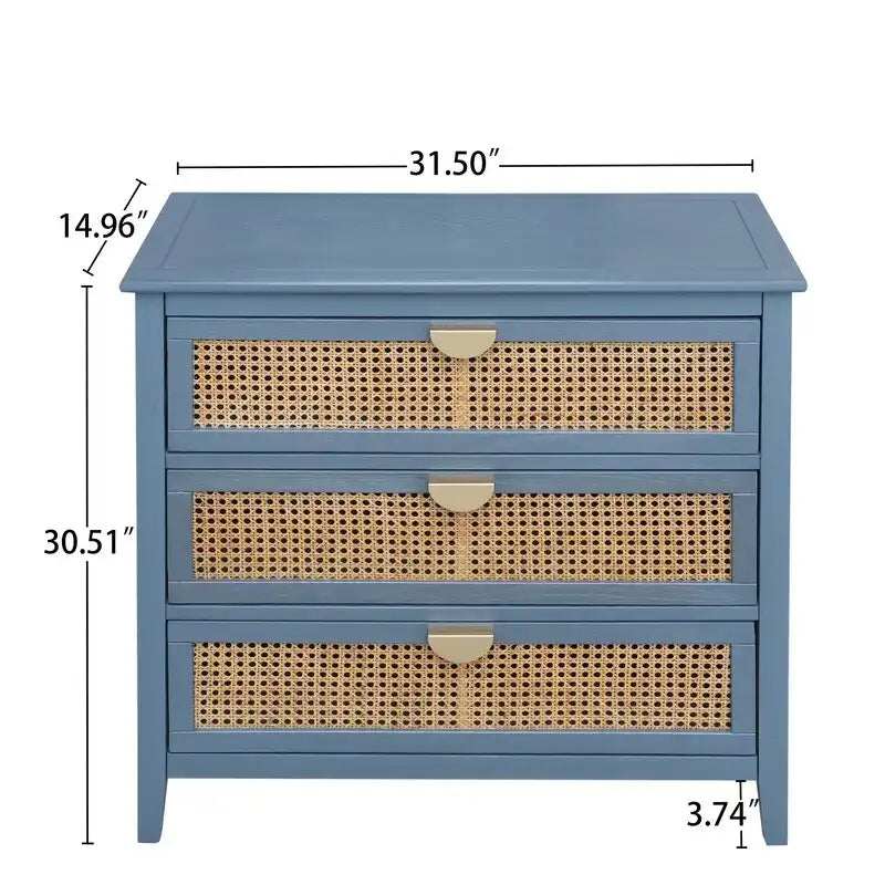 Natural Rattan Storage Cabinet 3 Drawer Chest