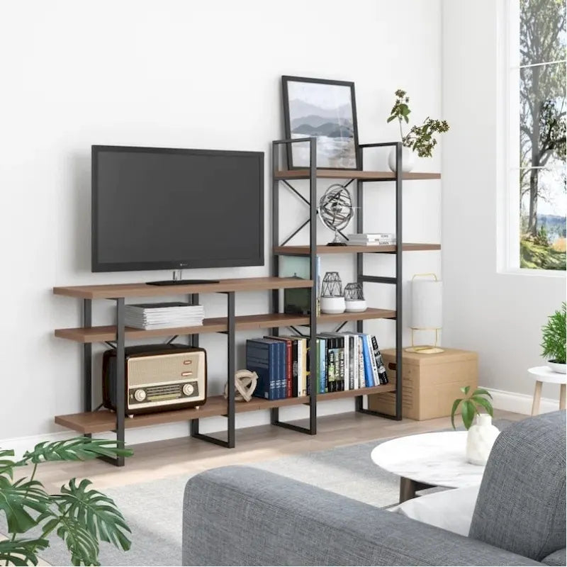 Lotus Entertainment TV Stand with 4-tier bookcasse up to 55 - 82.7*13.8*56.7 inches