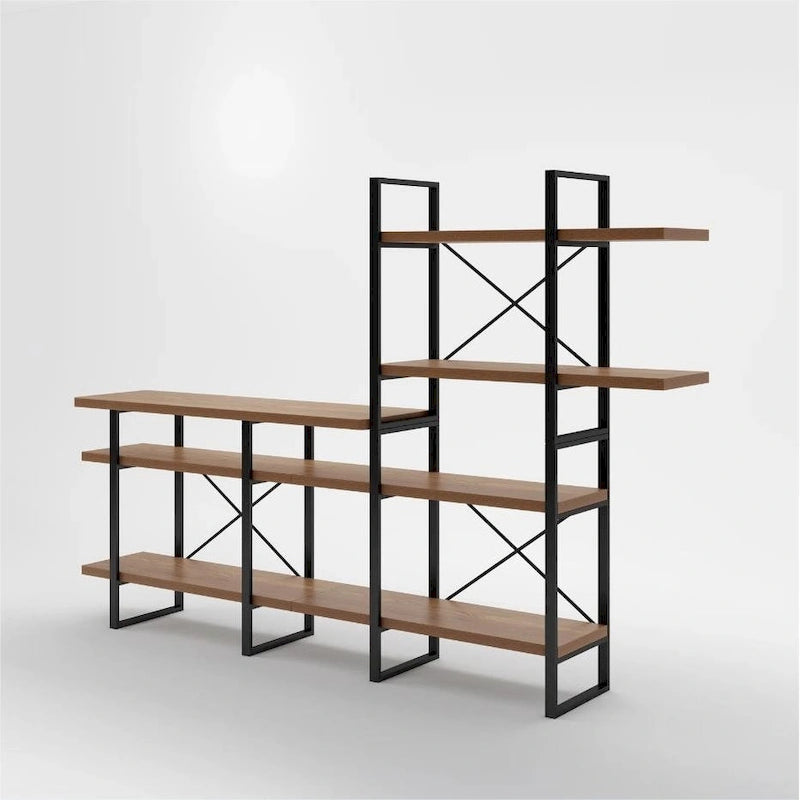 Lotus Entertainment TV Stand with 4-tier bookcasse up to 55 - 82.7*13.8*56.7 inches