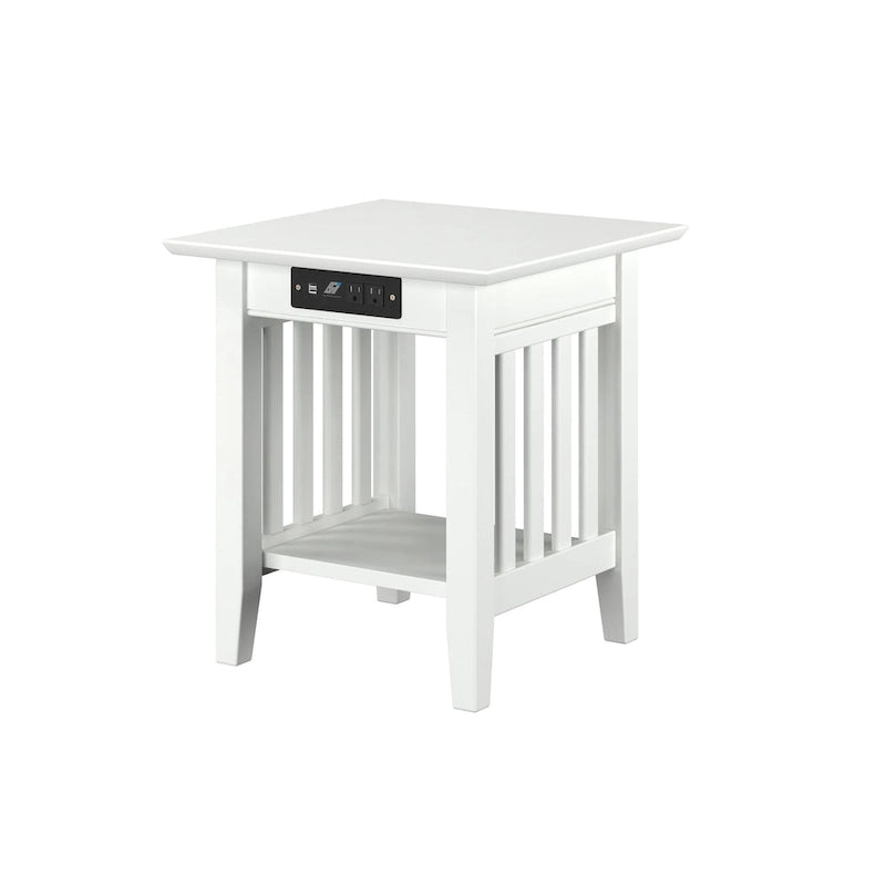 Mission End Table with Charging Station in White