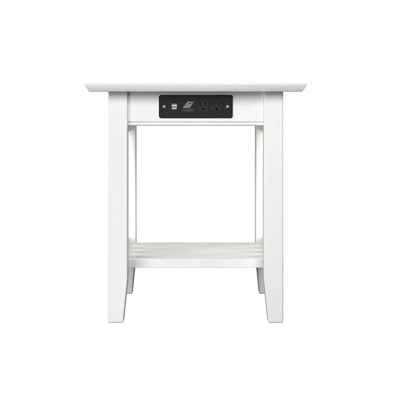 Mission End Table with Charging Station in White