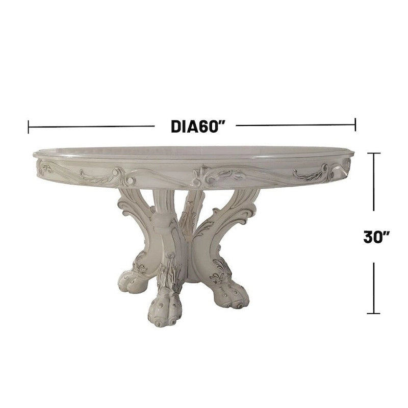 60Dia Round Dining Table with Wooden Legs in Bone White