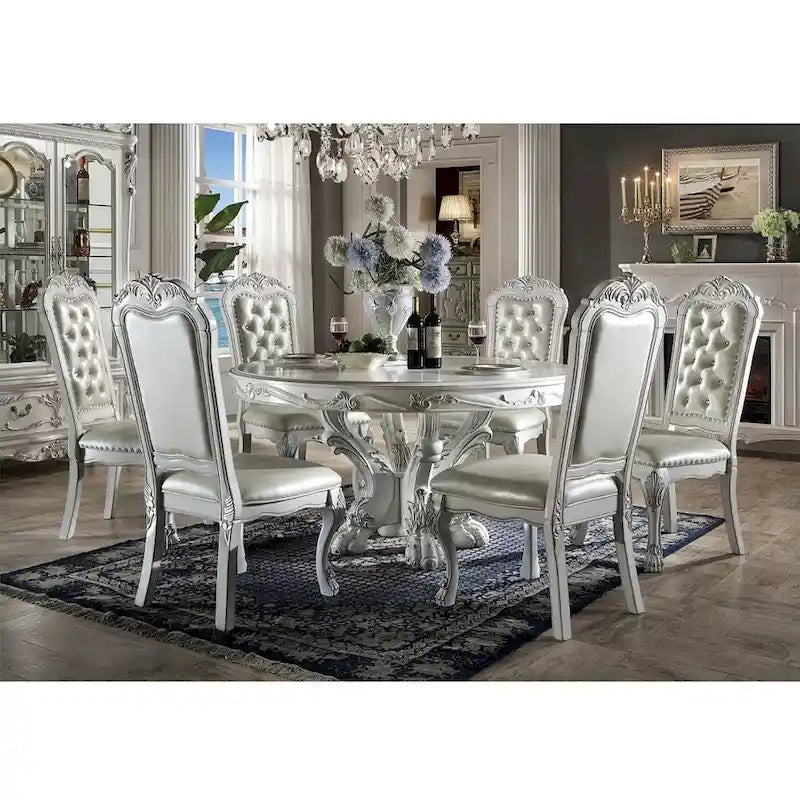 60Dia Round Dining Table with Wooden Legs in Bone White