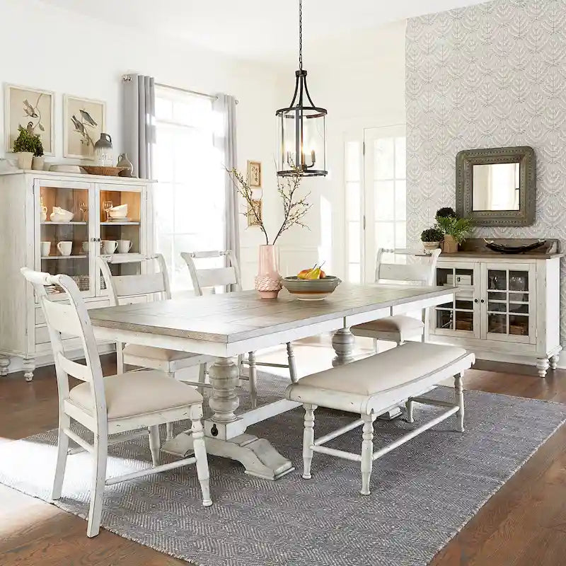 Whitney Antique Linen & Weathered Gray 6 Piece Trestle Table Set