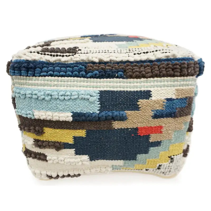 Home&Manor Wool Cotton Carly Cube Pouf