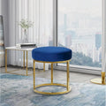 Modrest Elmont Modern Blue Velvet & Gold Stool Ottoman