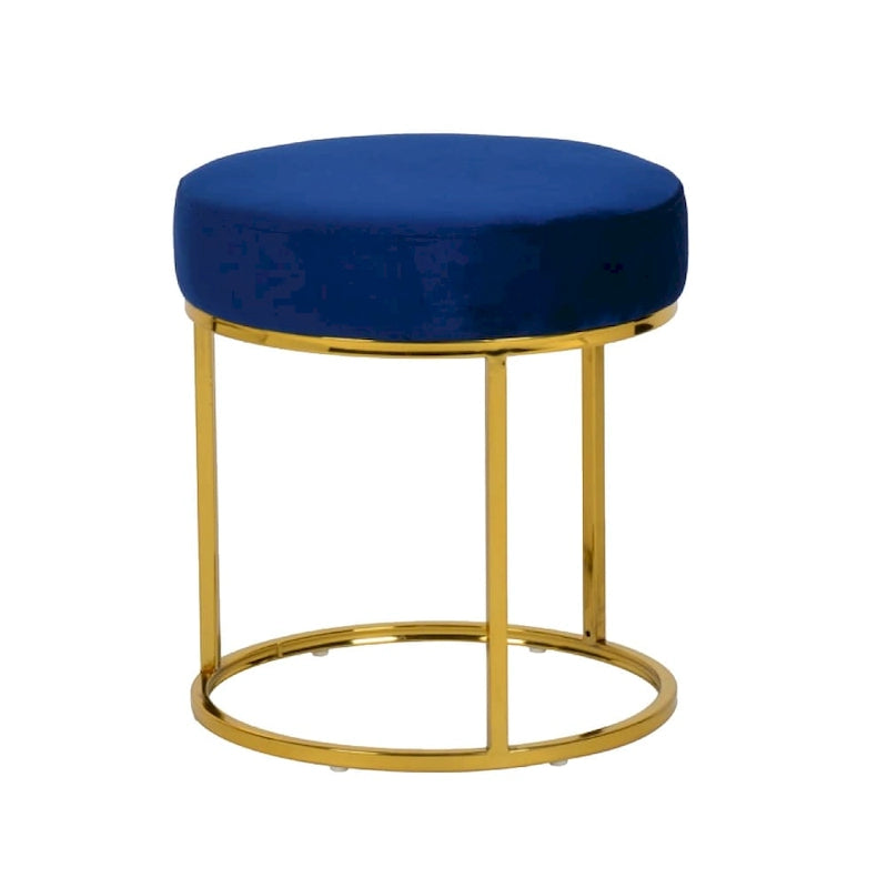 Modrest Elmont Modern Blue Velvet & Gold Stool Ottoman