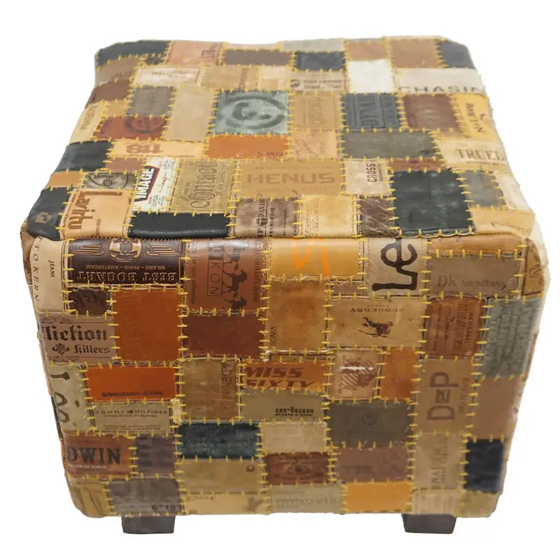 Home&Manor Daniella Leather Cube Pouf