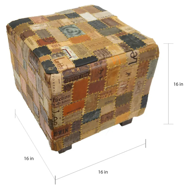 Home&Manor Daniella Leather Cube Pouf
