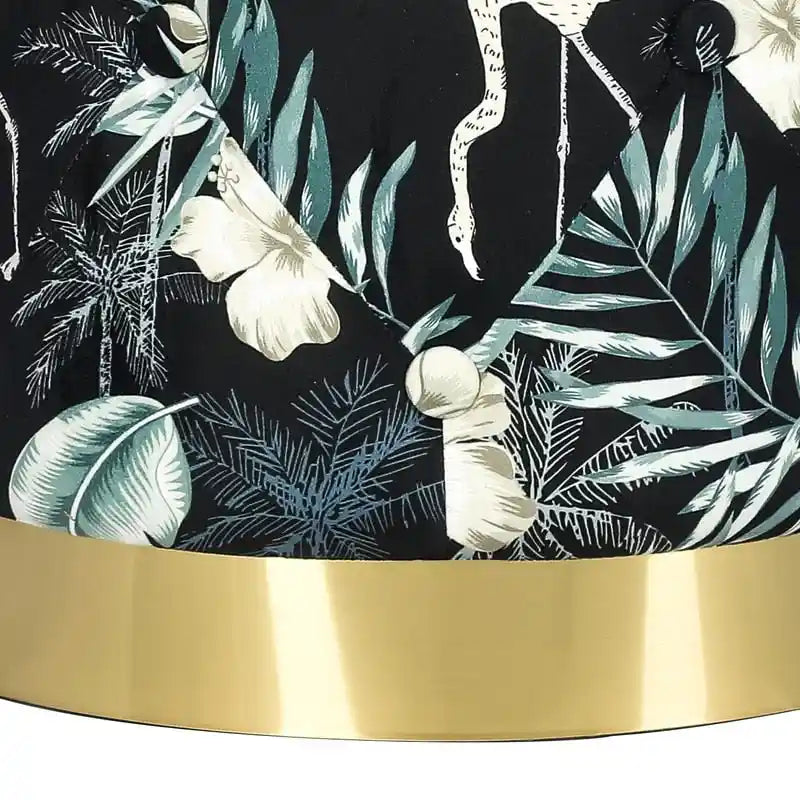 Adeco Round Flower Velvet Ottoman Foot Stool with Gold Trim Foot Rest