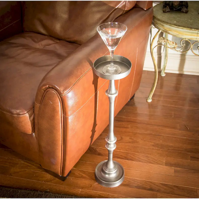Glam Round Martini Pedestal SideTable, Antique Silver