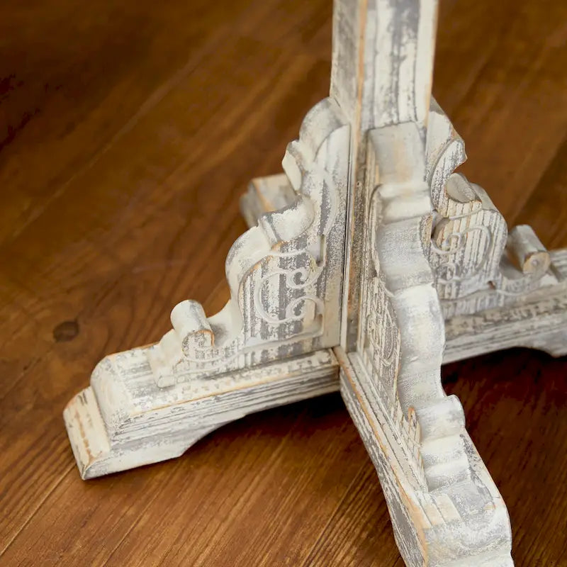 Wood Scroll Intricately Carved Accent or End Table with Brown Wood Top - Gray, White, Cream - Roche River Decor
