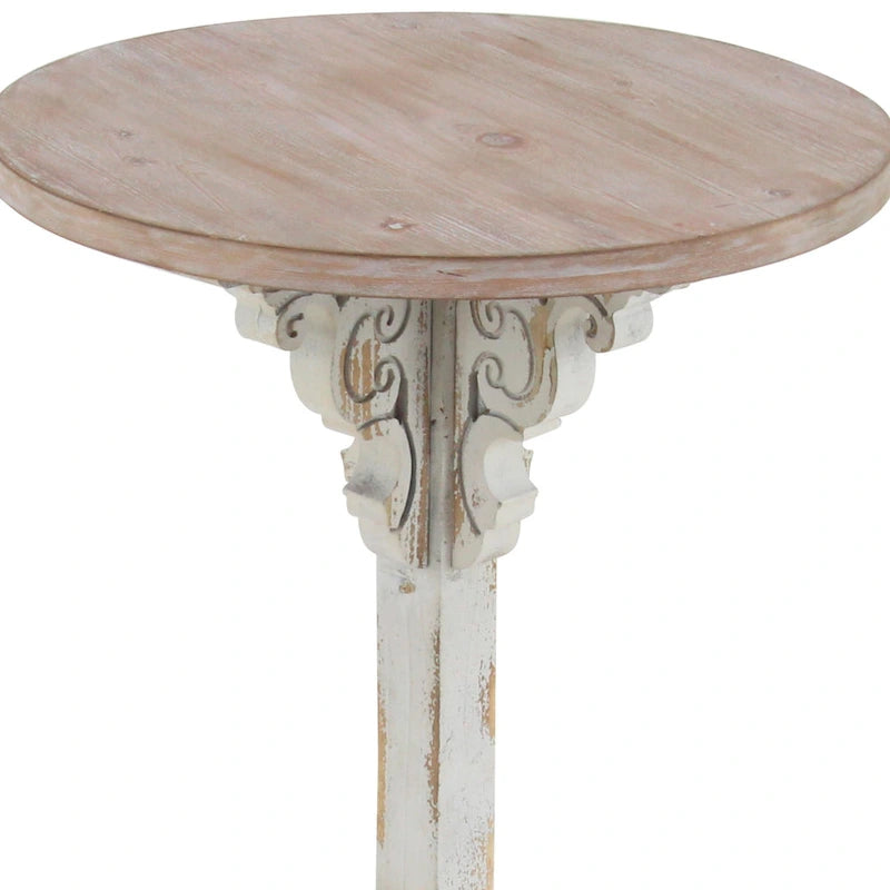 Wood Scroll Intricately Carved Accent or End Table with Brown Wood Top - Gray, White, Cream - Roche River Decor