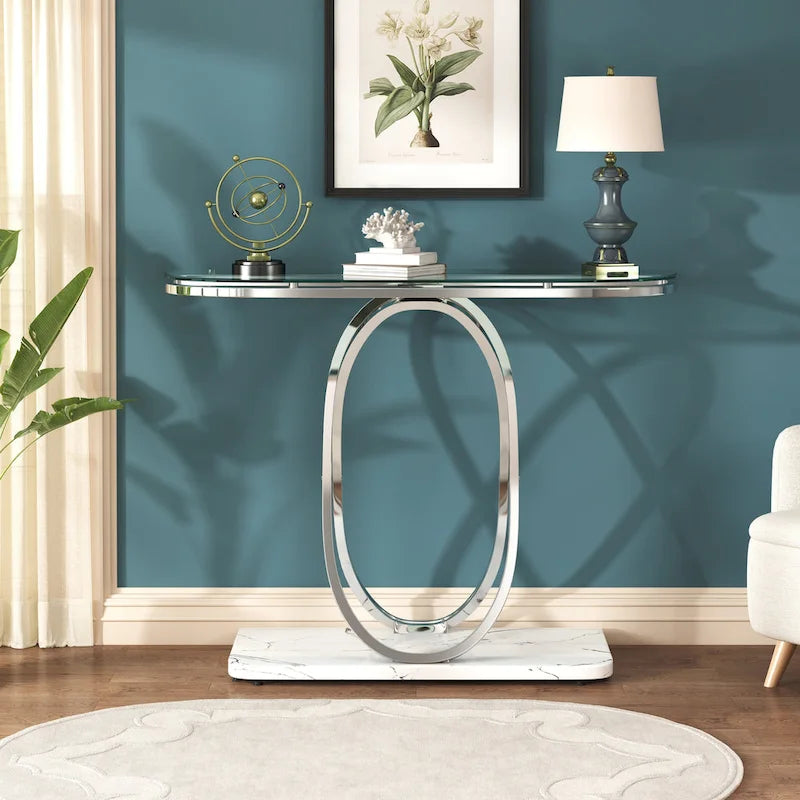 Myhozm 43.3 inches Console Table with Geometric Base, Modern Sofa Table for Entryway, Living Room