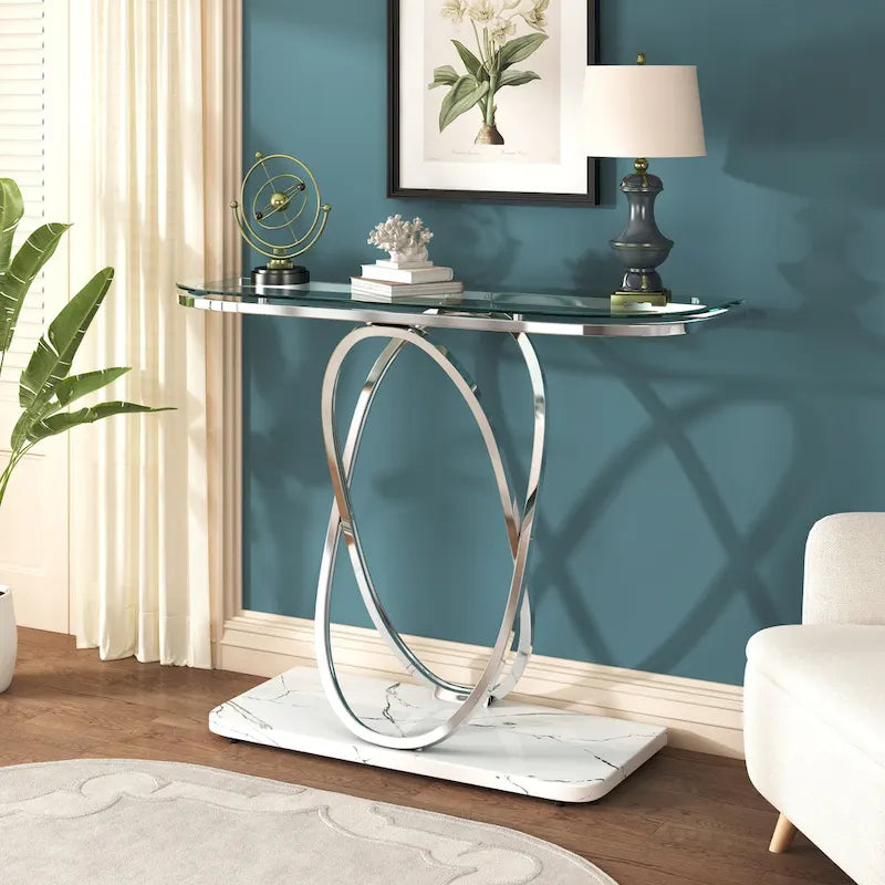 Myhozm 43.3 inches Console Table with Geometric Base, Modern Sofa Table for Entryway, Living Room