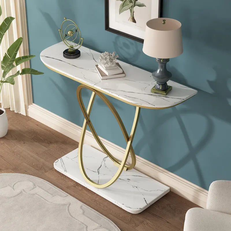 Myhozm 43.3 inches Console Table with Geometric Base, Modern Sofa Table for Entryway, Living Room