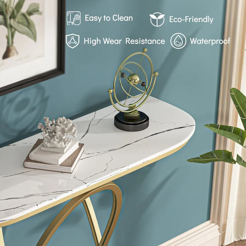 Myhozm 43.3 inches Console Table with Geometric Base, Modern Sofa Table for Entryway, Living Room