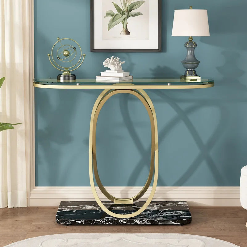 Myhozm 43.3 inches Console Table with Geometric Base, Modern Sofa Table for Entryway, Living Room