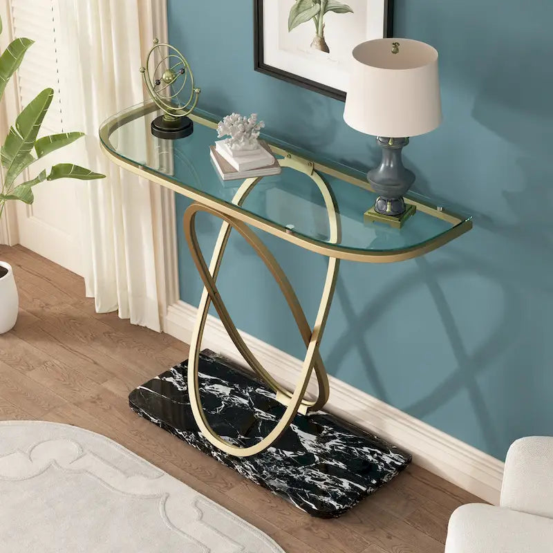 Myhozm 43.3 inches Console Table with Geometric Base, Modern Sofa Table for Entryway, Living Room