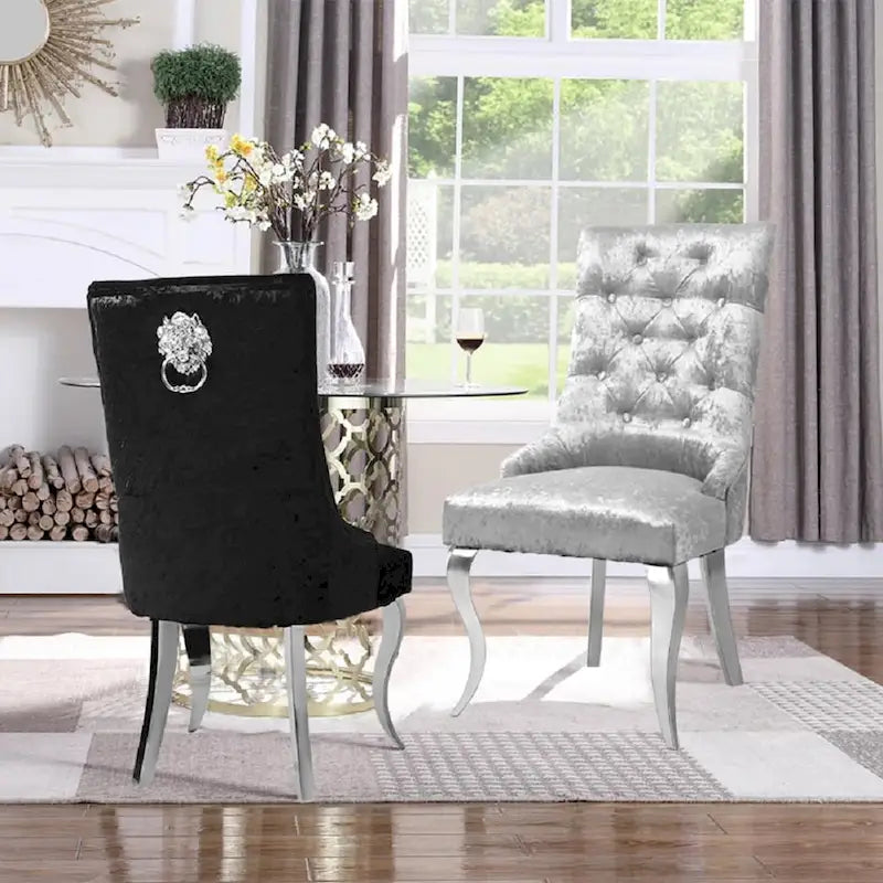 Ice Velvet Button Tufted Dining Chair High Wingback