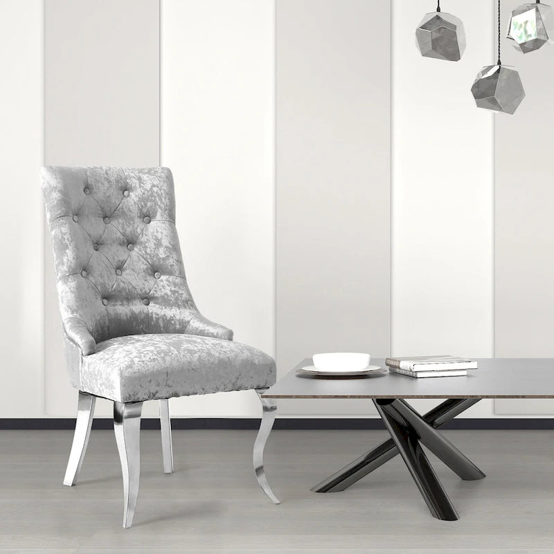 Ice Velvet Button Tufted Dining Chair High Wingback