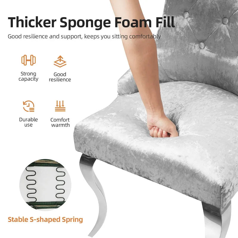 Ice Velvet Button Tufted Dining Chair High Wingback