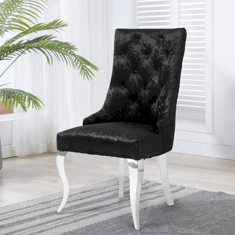 Ice Velvet Button Tufted Dining Chair High Wingback